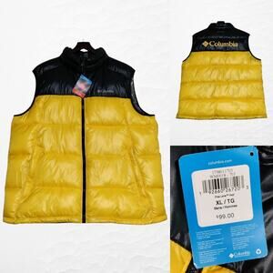 Columbia Men's Pike Lake Puffer Vest Size XL Thermal Omni-Heat Black Yellow NEW